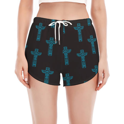 Native Totem Pattern Print Women's Split Running Shorts