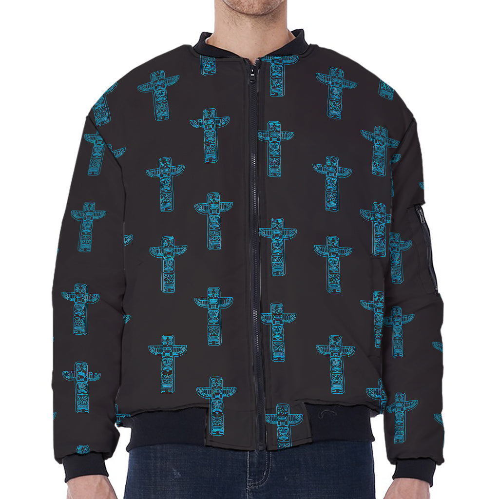 Native Totem Pattern Print Zip Sleeve Bomber Jacket