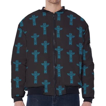 Native Totem Pattern Print Zip Sleeve Bomber Jacket