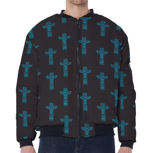 Native Totem Pattern Print Zip Sleeve Bomber Jacket