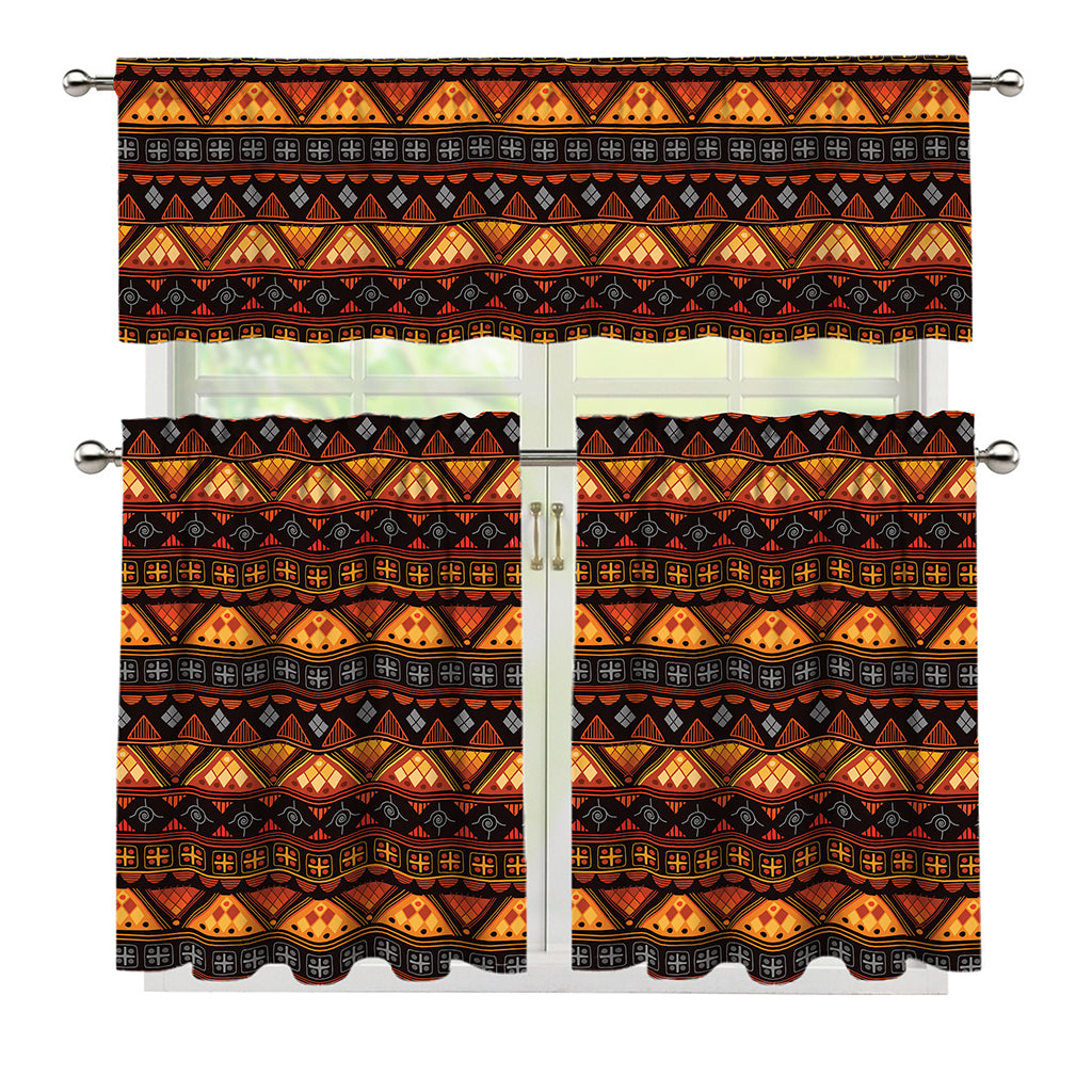 Native Tribal African Pattern Print 3 Piece Kitchen Curtains