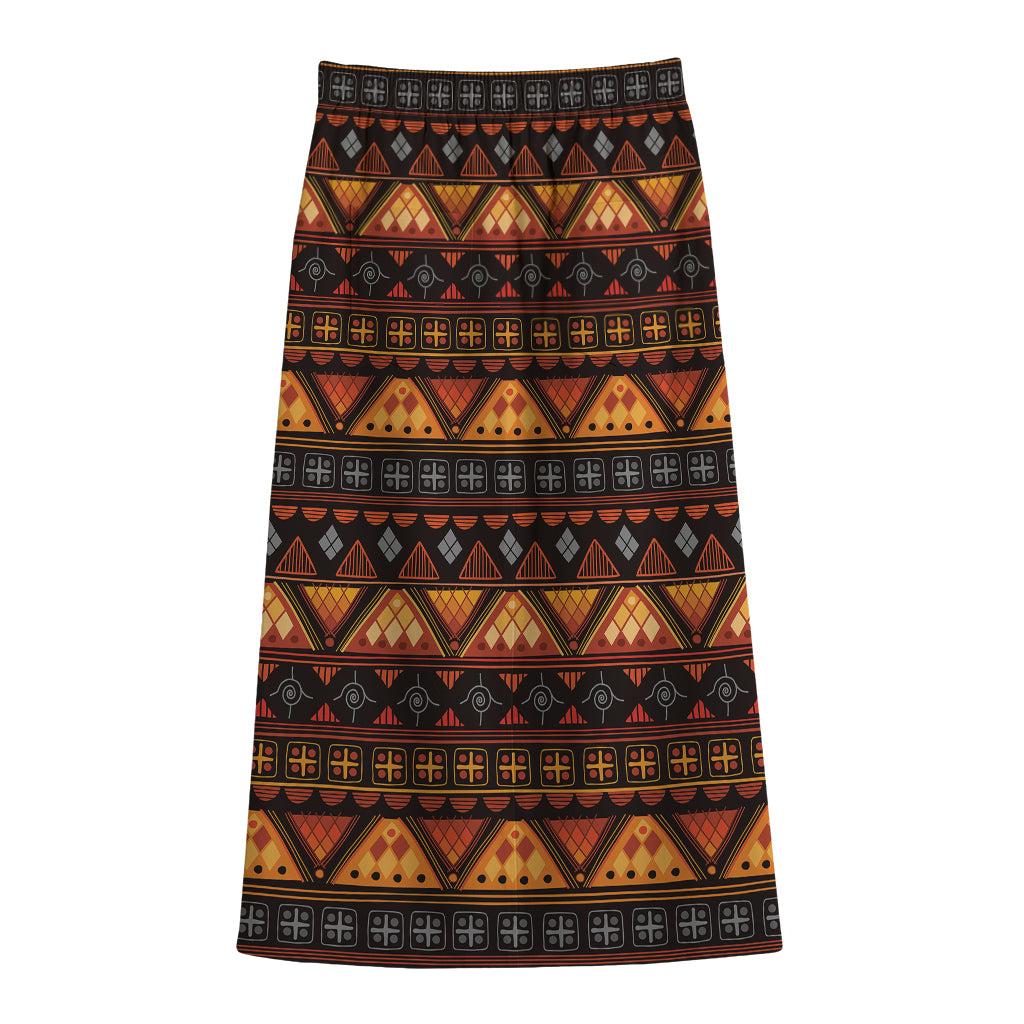 Native Tribal African Pattern Print Cotton Front Slit Maxi Skirt