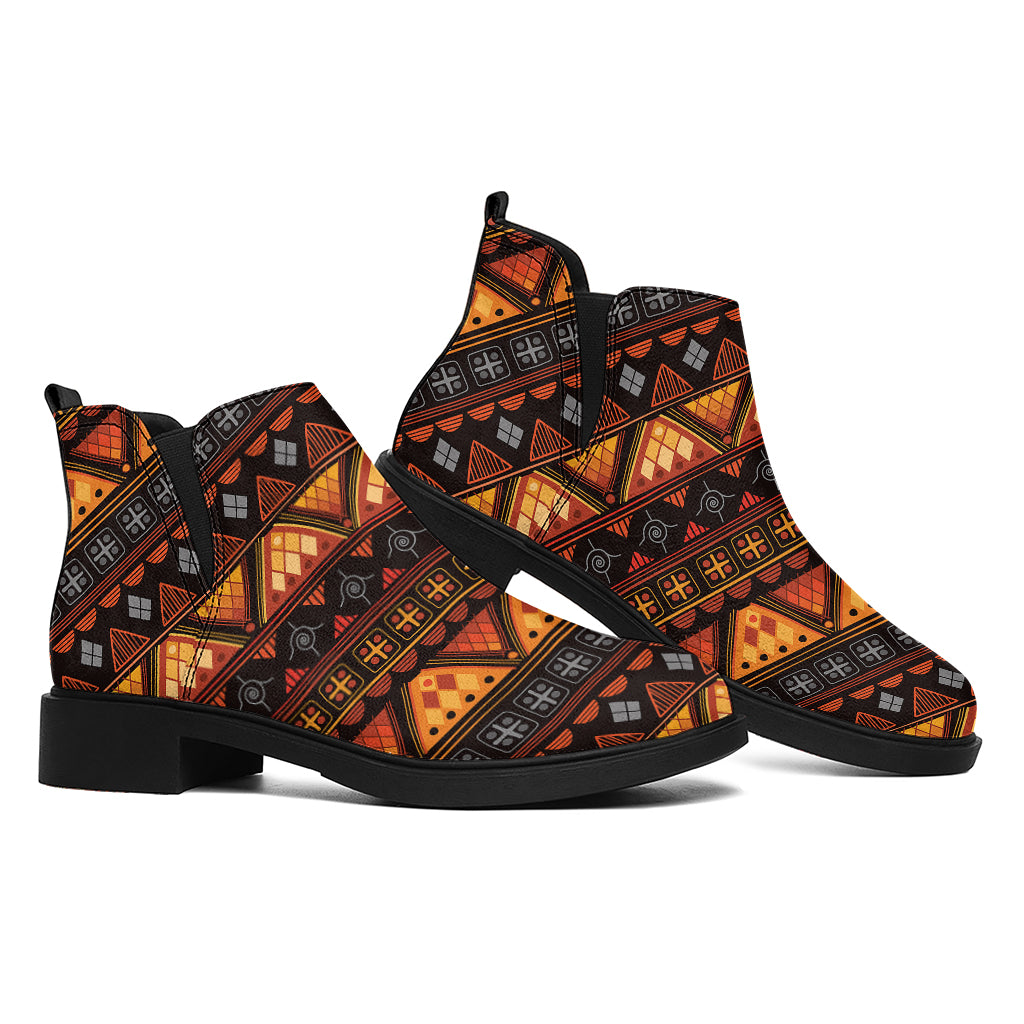 Native Tribal African Pattern Print Flat Ankle Boots