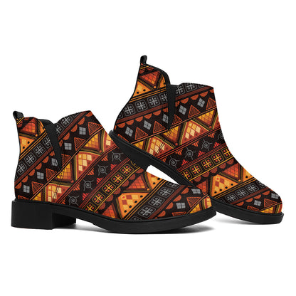 Native Tribal African Pattern Print Flat Ankle Boots