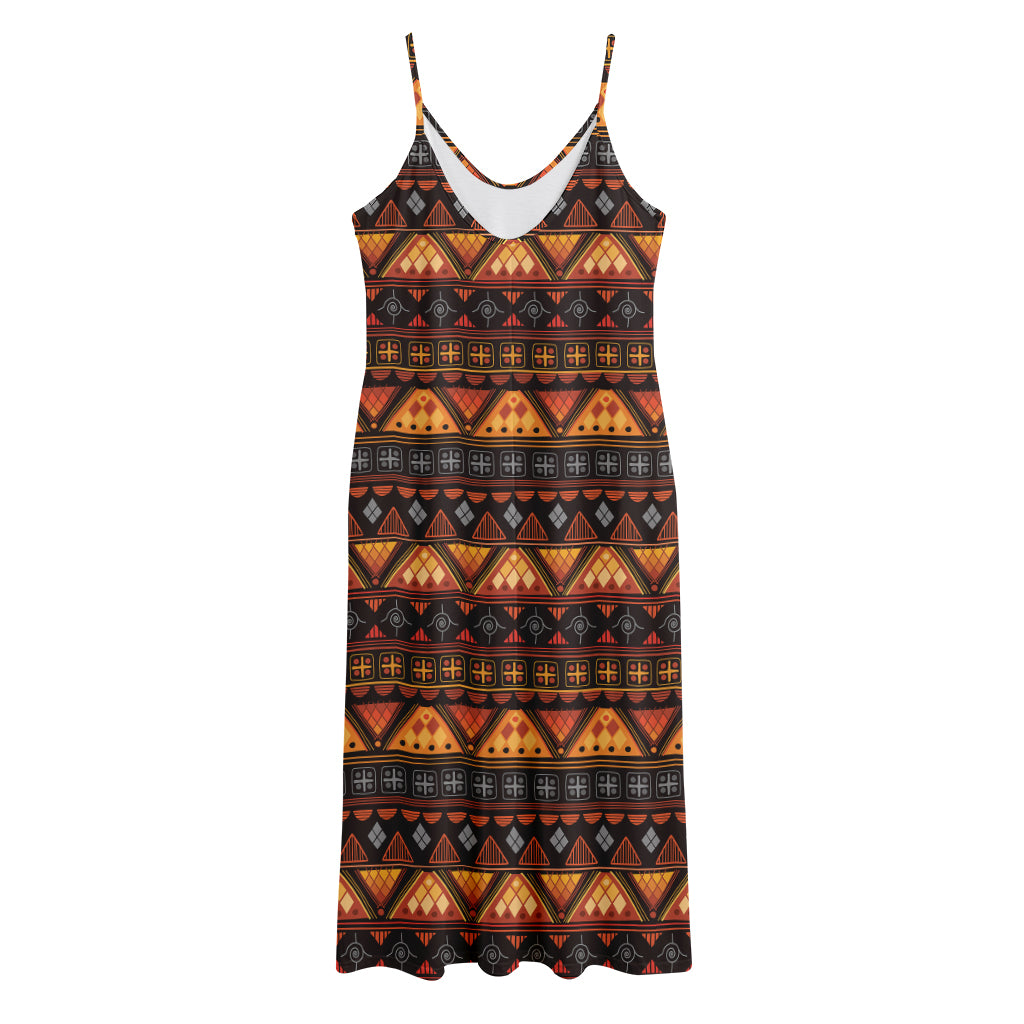 Native Tribal African Pattern Print Jersey Midi Cami Dress