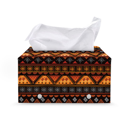Native Tribal African Pattern Print Leather Tissue Box Cover