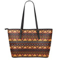 Native Tribal African Pattern Print Leather Tote Bag With Zipper