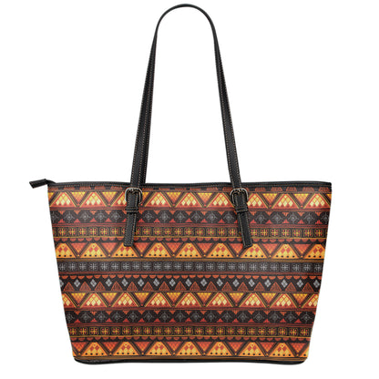Native Tribal African Pattern Print Leather Tote Bag