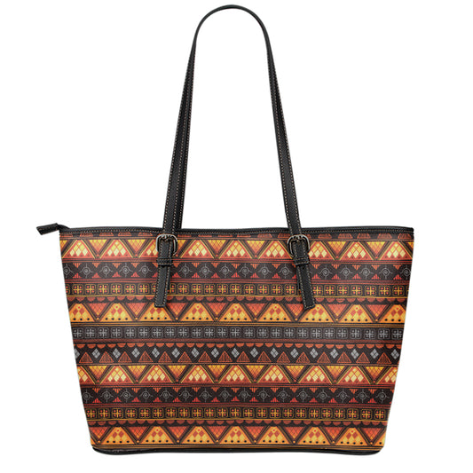 Native Tribal African Pattern Print Leather Tote Bag