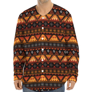 Native Tribal African Pattern Print Long Sleeve Baseball Jersey