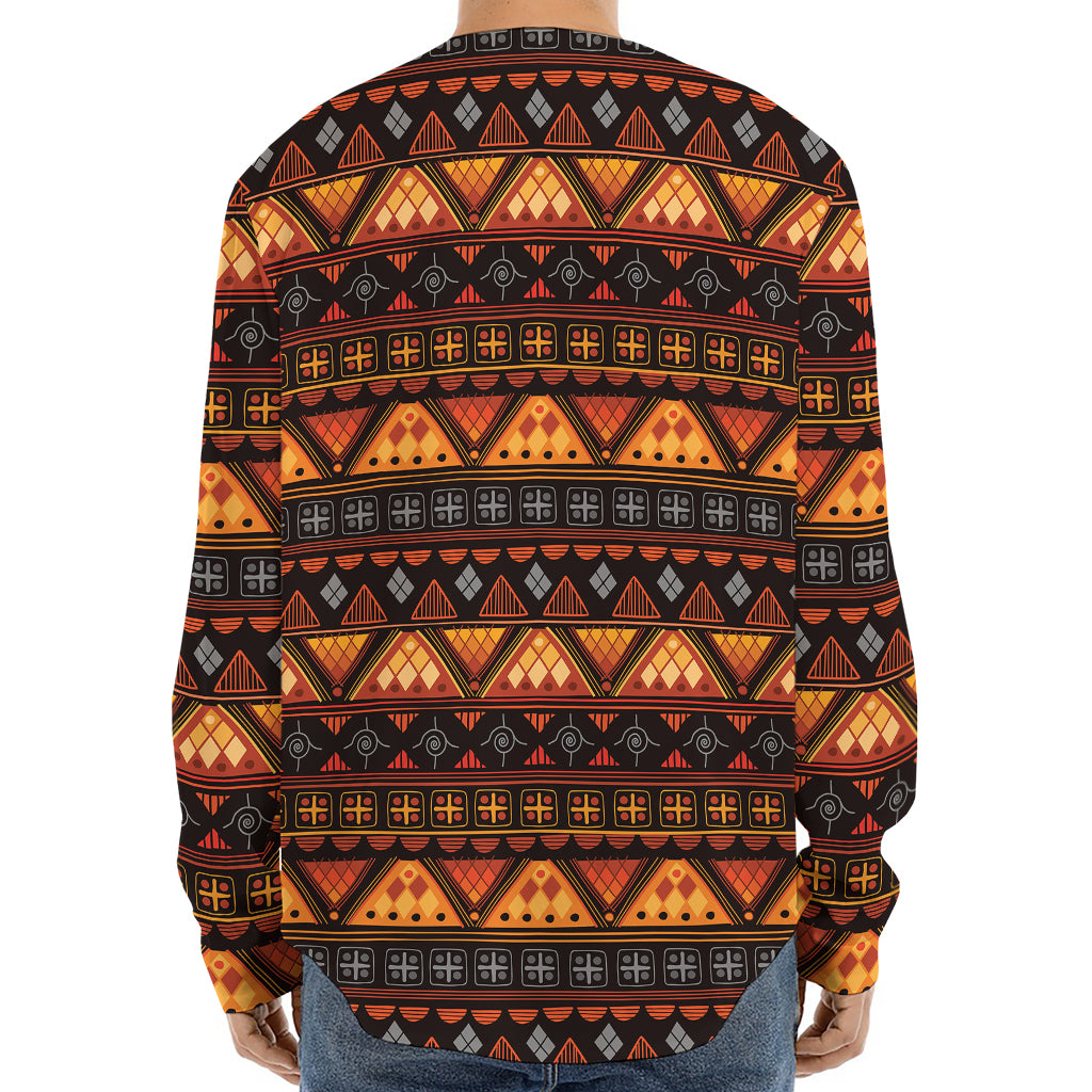 Native Tribal African Pattern Print Long Sleeve Baseball Jersey