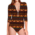 Native Tribal African Pattern Print Long Sleeve Swimsuit