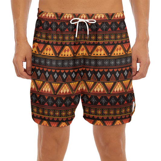 Native Tribal African Pattern Print Men's Split Running Shorts