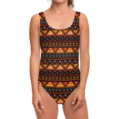 Native Tribal African Pattern Print One Piece Swimsuit