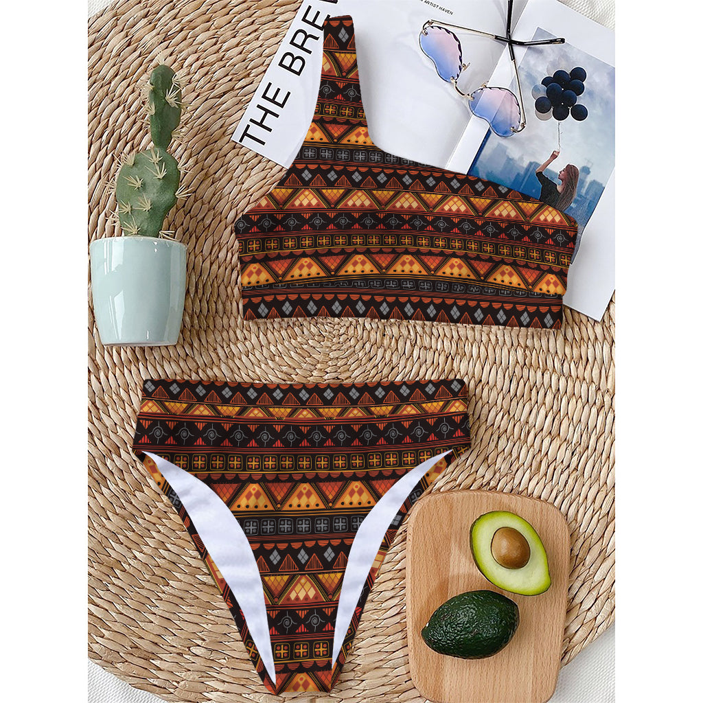 Native Tribal African Pattern Print One Shoulder Bikini Top