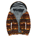 Native Tribal African Pattern Print Sherpa Lined Zip Up Hoodie