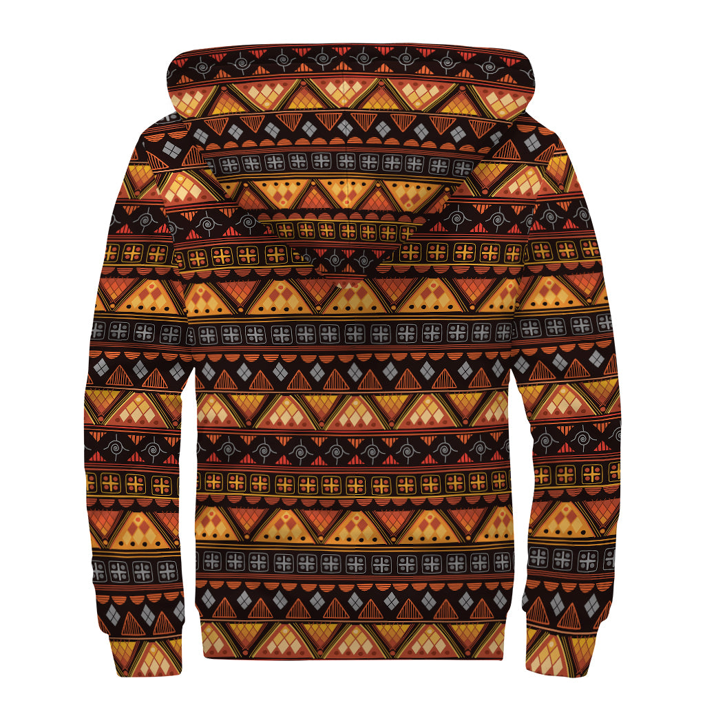 Native Tribal African Pattern Print Sherpa Lined Zip Up Hoodie