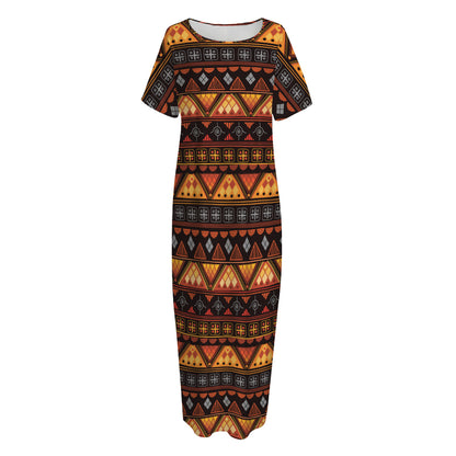 Native Tribal African Pattern Print Short Sleeve Long Nightdress