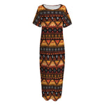 Native Tribal African Pattern Print Short Sleeve Long Nightdress