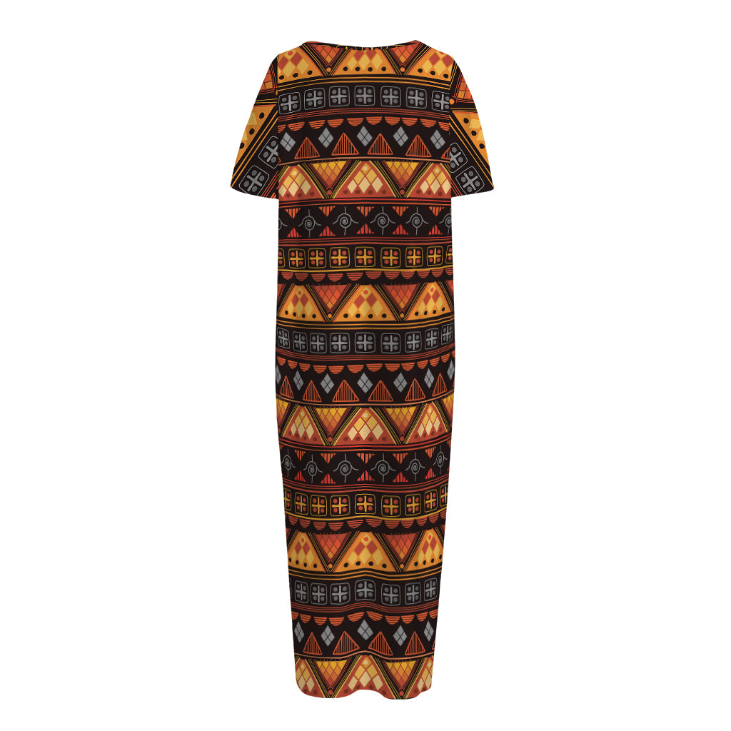 Native Tribal African Pattern Print Short Sleeve Long Nightdress