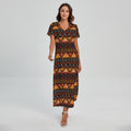 Native Tribal African Pattern Print Short Sleeve Maxi Dress