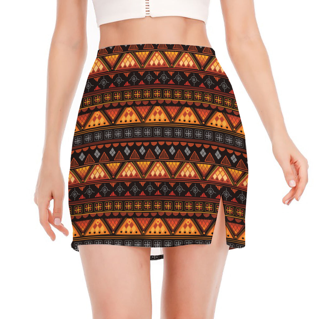 Native Tribal African Pattern Print Side Slit Mini Skirt