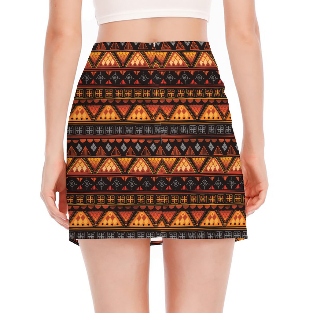 Native Tribal African Pattern Print Side Slit Mini Skirt