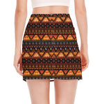 Native Tribal African Pattern Print Side Slit Mini Skirt
