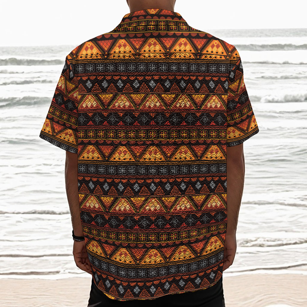 Native Tribal African Pattern Print Textured Short Sleeve Shirt