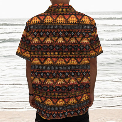 Native Tribal African Pattern Print Textured Short Sleeve Shirt