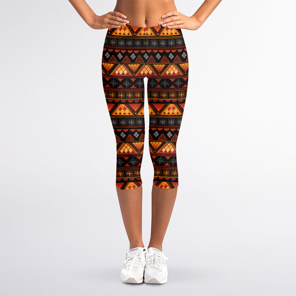 Native Tribal African Pattern Print Women's Capri Leggings