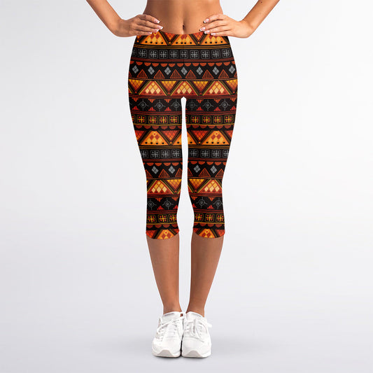 Native Tribal African Pattern Print Women's Capri Leggings