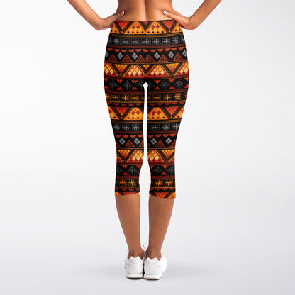 Native Tribal African Pattern Print Women's Capri Leggings