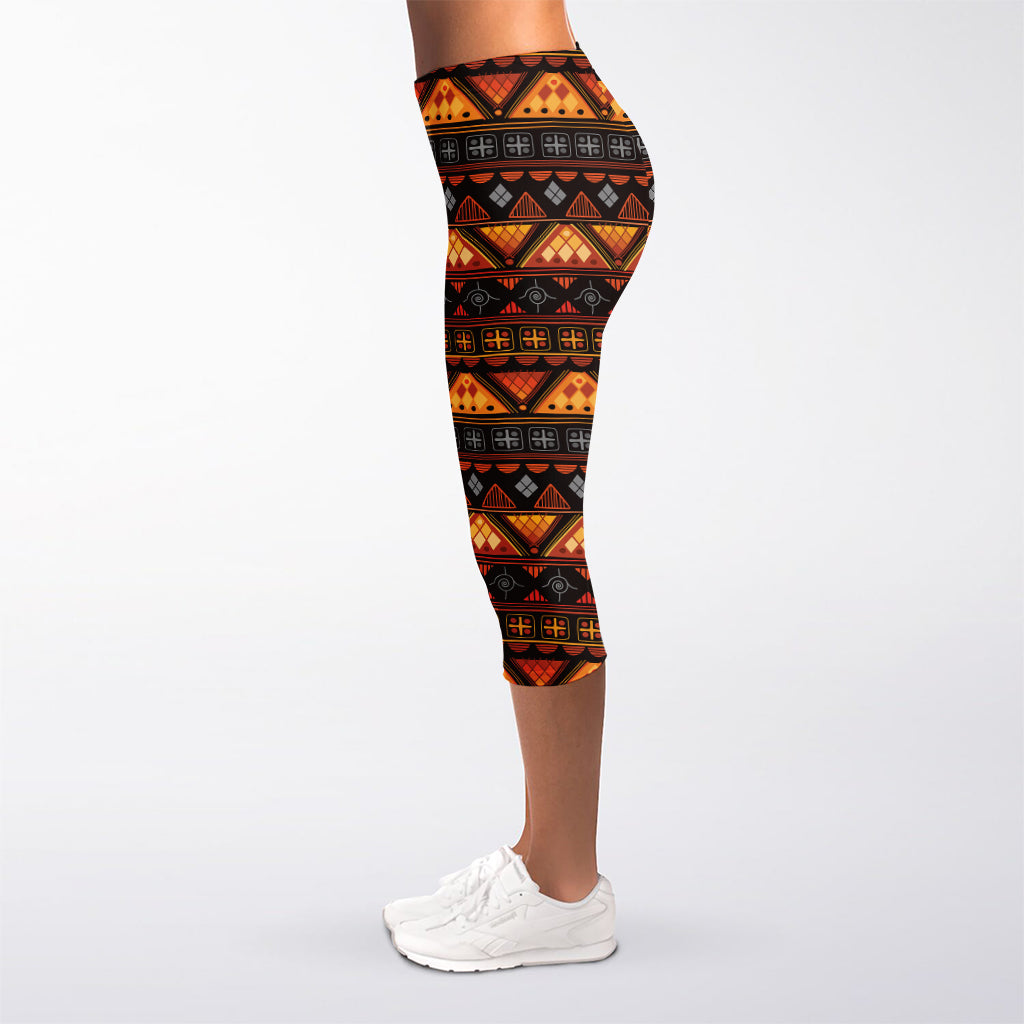 Native Tribal African Pattern Print Women's Capri Leggings
