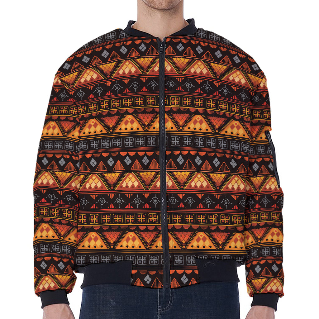 Native Tribal African Pattern Print Zip Sleeve Bomber Jacket