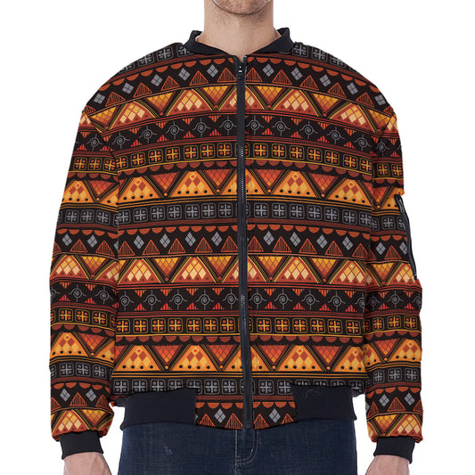 Native Tribal African Pattern Print Zip Sleeve Bomber Jacket