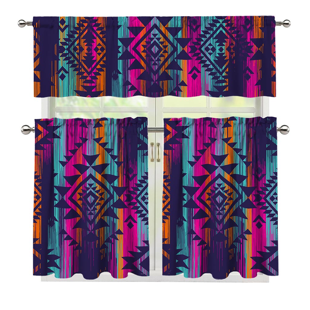 Native Tribal Aztec Pattern Print 3 Piece Kitchen Curtains