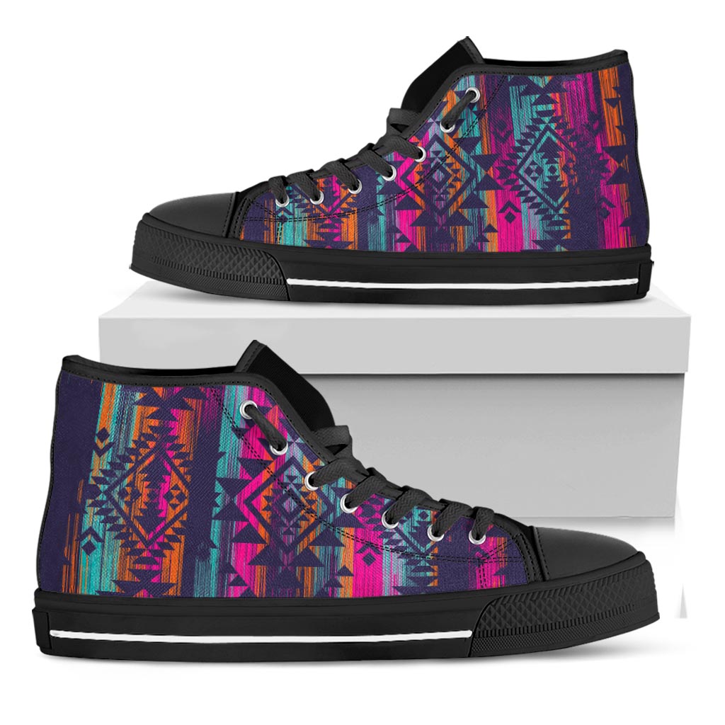 Native Tribal Aztec Pattern Print Black High Top Sneakers
