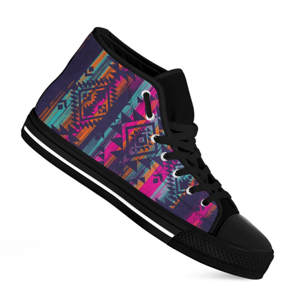 Native Tribal Aztec Pattern Print Black High Top Sneakers