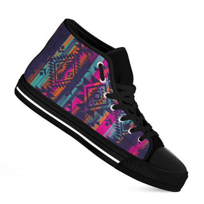 Native Tribal Aztec Pattern Print Black High Top Sneakers