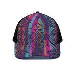 Native Tribal Aztec Pattern Print Black Mesh Trucker Cap