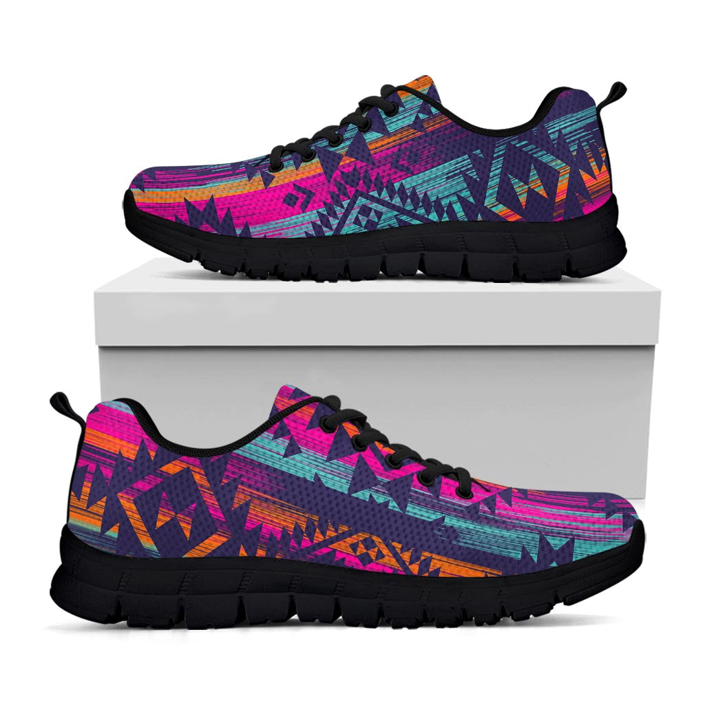 Native Tribal Aztec Pattern Print Black Running Shoes