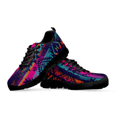 Native Tribal Aztec Pattern Print Black Running Shoes