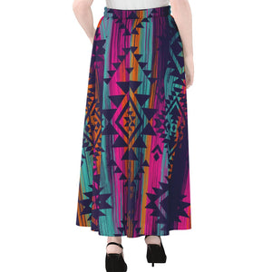 Native Tribal Aztec Pattern Print Chiffon Maxi Skirt