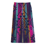 Native Tribal Aztec Pattern Print Cotton Front Slit Maxi Skirt