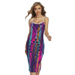 Native Tribal Aztec Pattern Print Cross Back Cami Dress