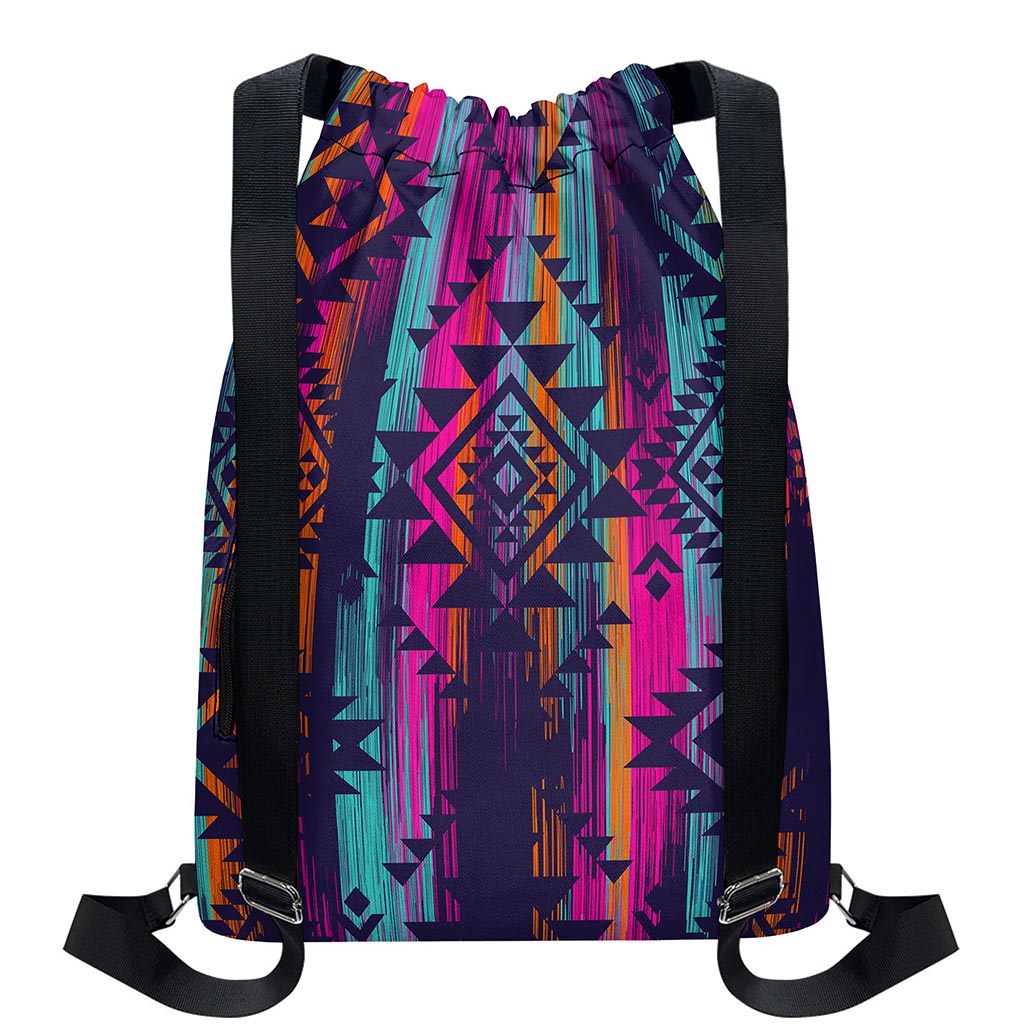 Native Tribal Aztec Pattern Print Drawstring Backpack