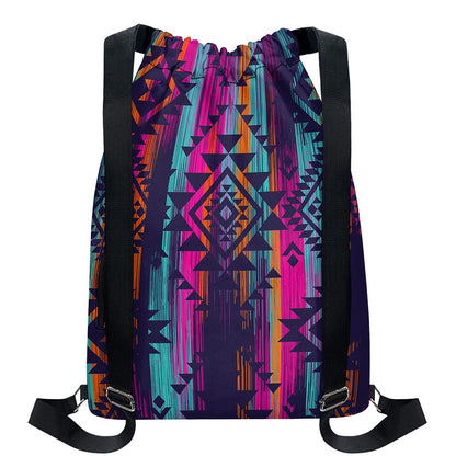 Native Tribal Aztec Pattern Print Drawstring Backpack
