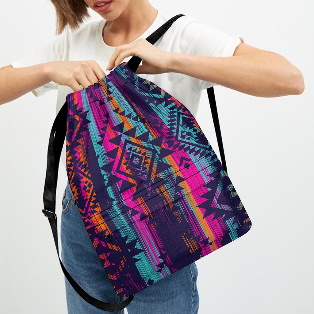 Native Tribal Aztec Pattern Print Drawstring Backpack