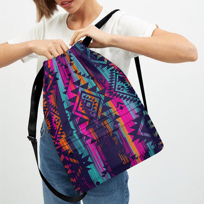 Native Tribal Aztec Pattern Print Drawstring Backpack